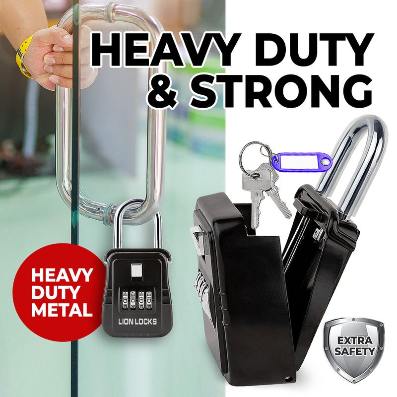 Lion Locks صندوق قفل مفتاح Lion Locks 1500 مع رمز، صندوق قفل للمفاتيح في الهواء الطلق، صندوق قفل السمسار للإيجارات قصيرة المدى، يحمل 5 مفاتيح (12 حزمة، أسود) - Image 3